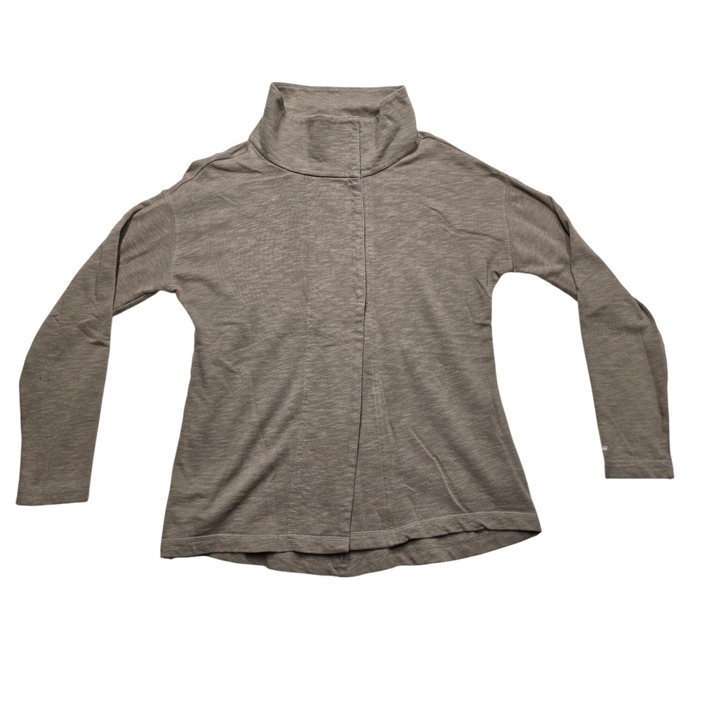 Columbia Mock Neck Pullover Slub Knit Asymmetrical Top Brown Taupe Womens M